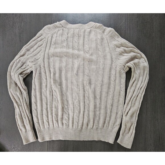 Vintage Cranbrook Mens Cable Knit Cardigan Sweater Size L Oatmeal Beige Grandpa - Picture 2 of 7
